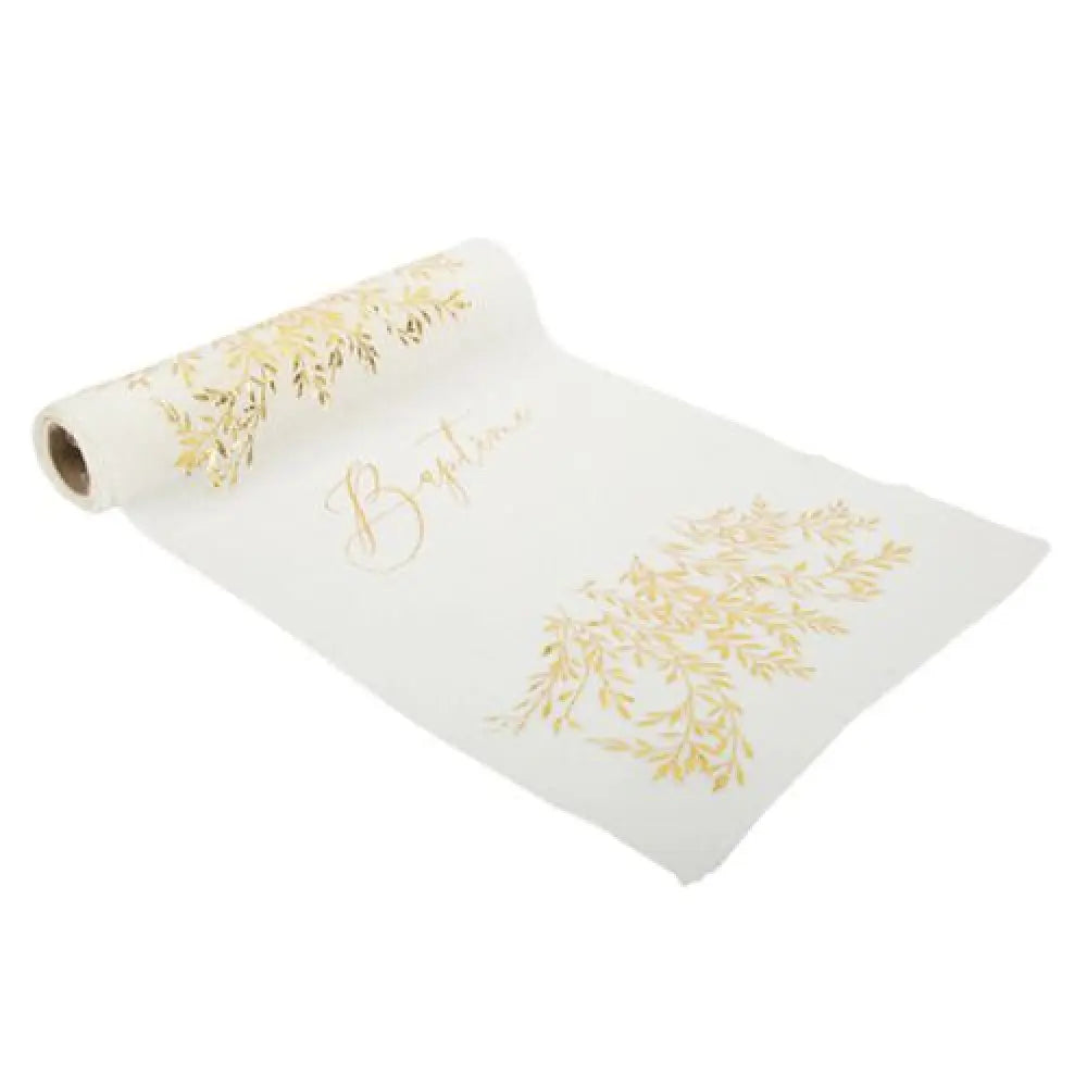 Chemin de table en mousseline "Baptême" impression or - 28 cm x 5 m