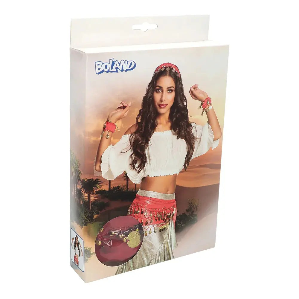 Kit danse du ventre rouge - x1 bandeau, x2 bracelet, x1 ceinture