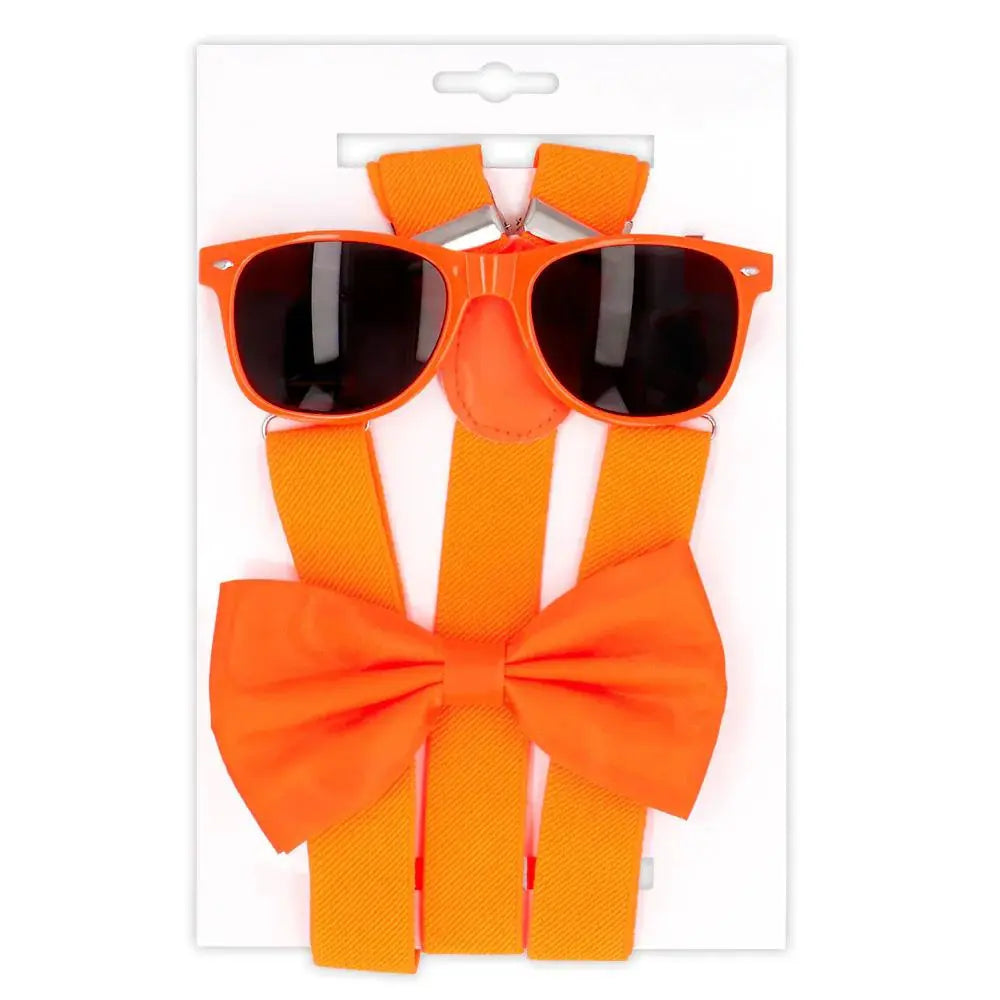 Set Lunettes, Bretelles et Nœud Papillon - Orange Fluo