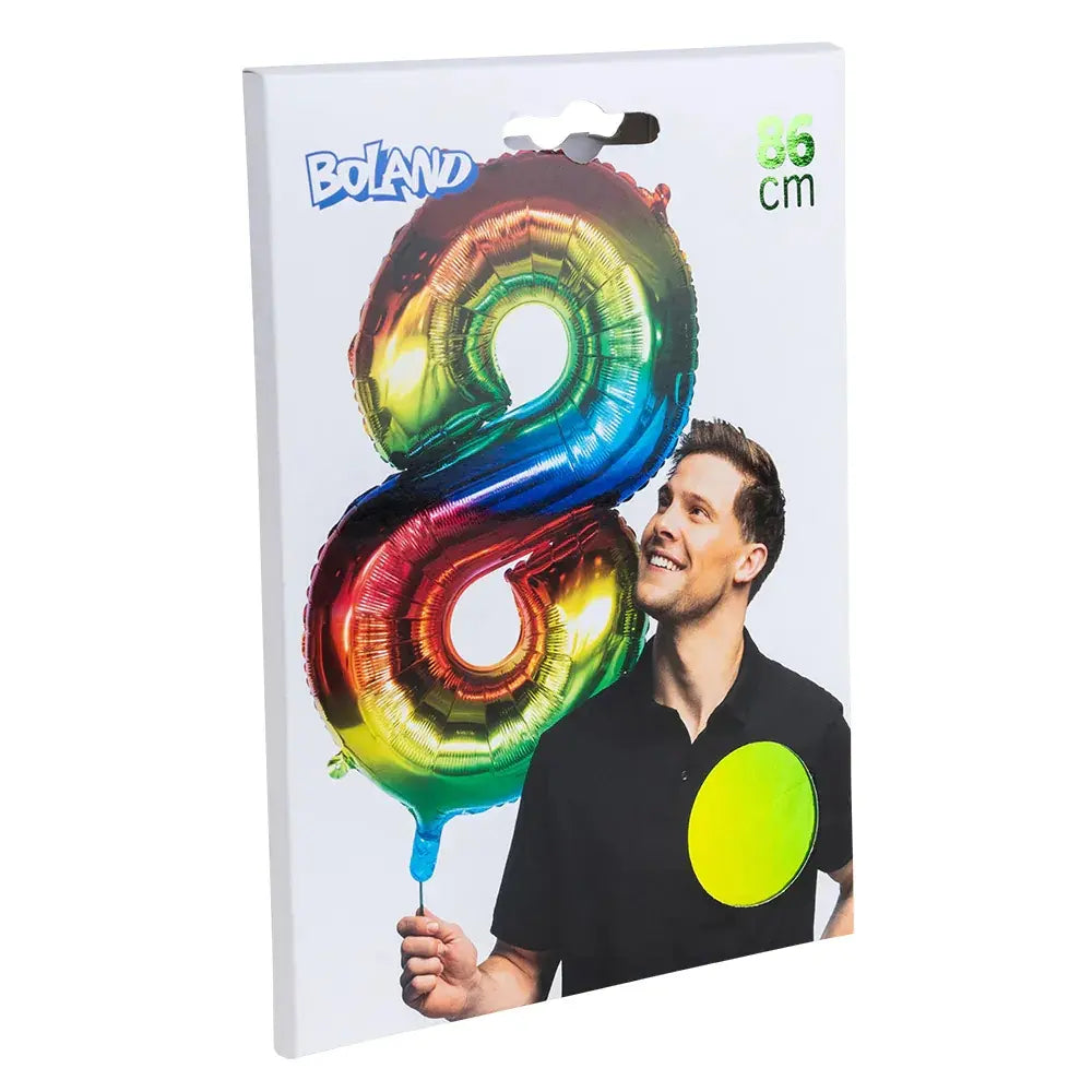 Ballon en aluminium '8' arc-en-ciel - 86 cm - multicolore