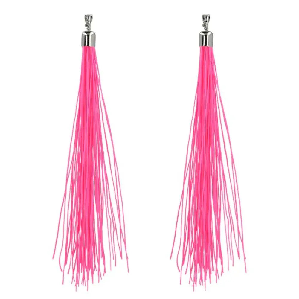Paire de Pendants d'Oreille ''Festival'' Rose Fluo (20 cm)