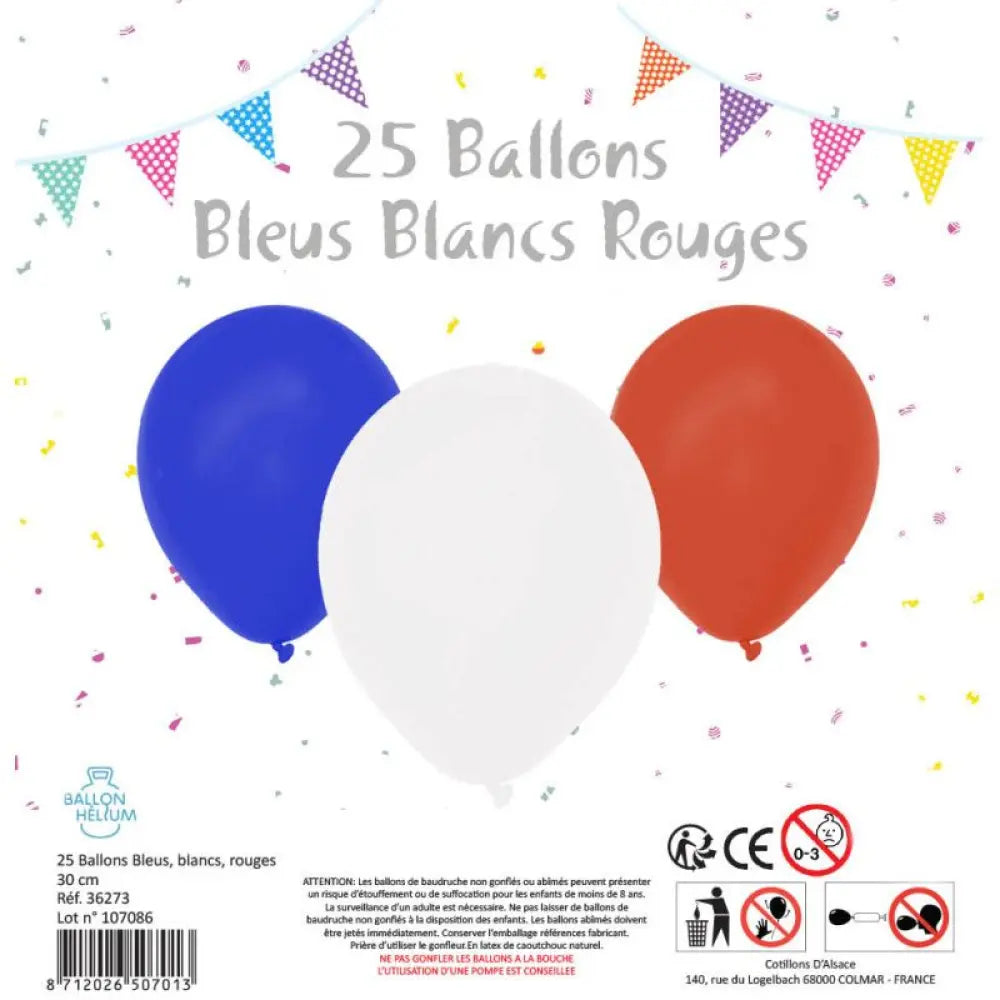25 Ballons Bleu Blanc Rouge "France" - Ø 30cm