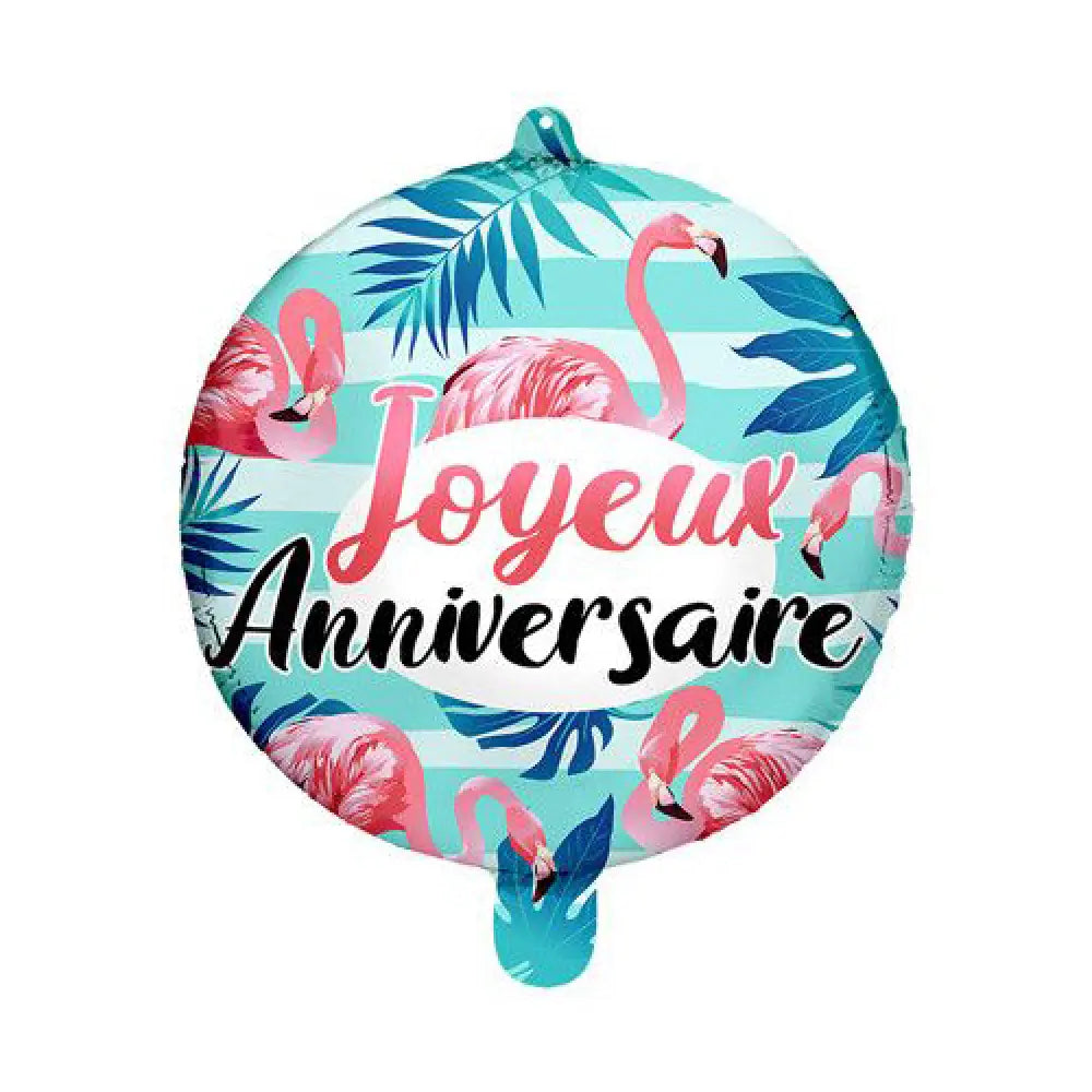 Ballon Alu 45cm - Joyeux Anniversaire Flamant Rose
