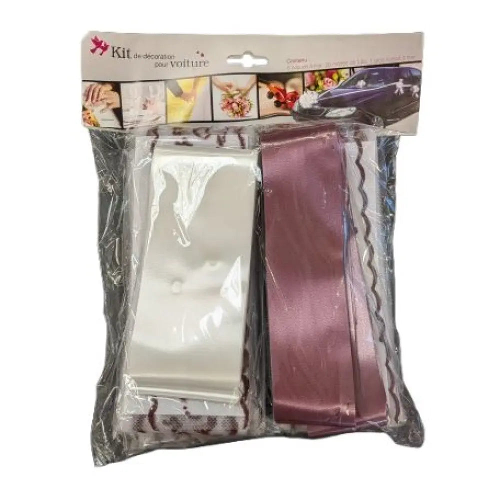 Kit Déco Voiture - Bordeaux - 6 Nœuds à Tirer, 20m de Tulle et 1 Gros Nœud à Tirer
