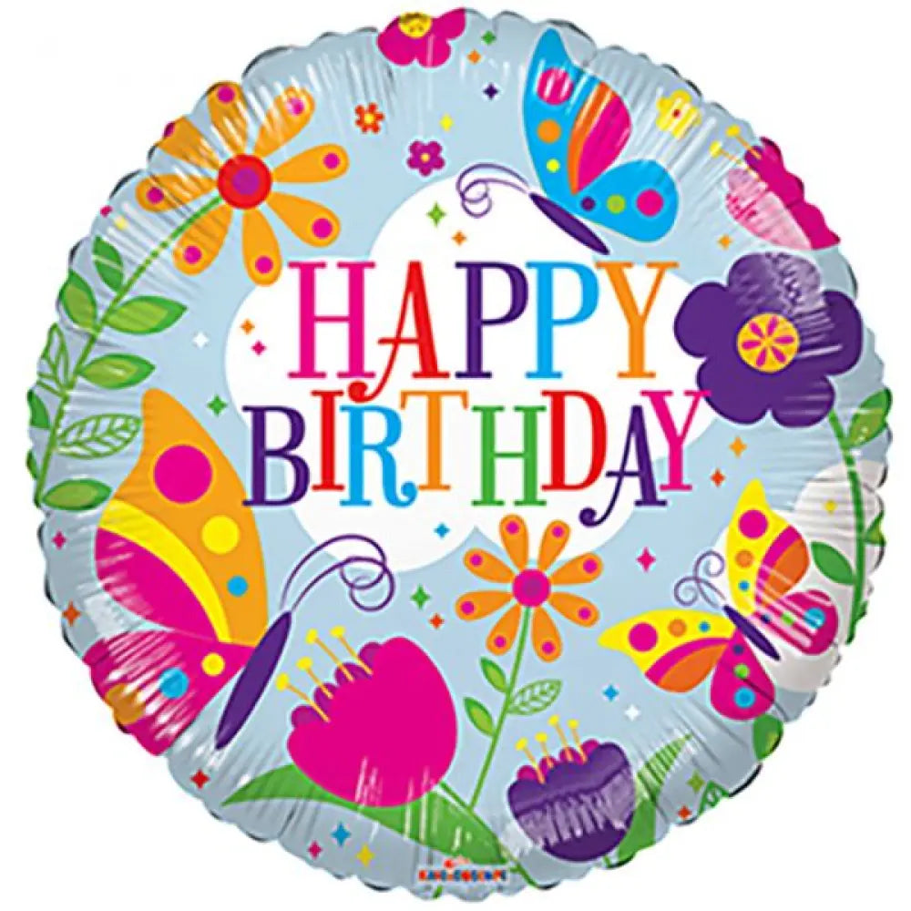 Ballon Alu 18'' - Happy Birthday Fleurs & Papillons