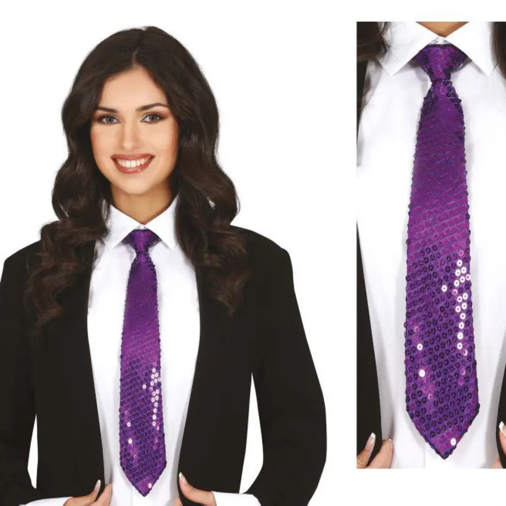 Cravate Sequins Lila 35cm