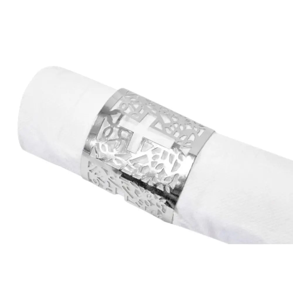 6 Ronds de serviette avec croix carton métallisé Argent - 17x5,5 cm