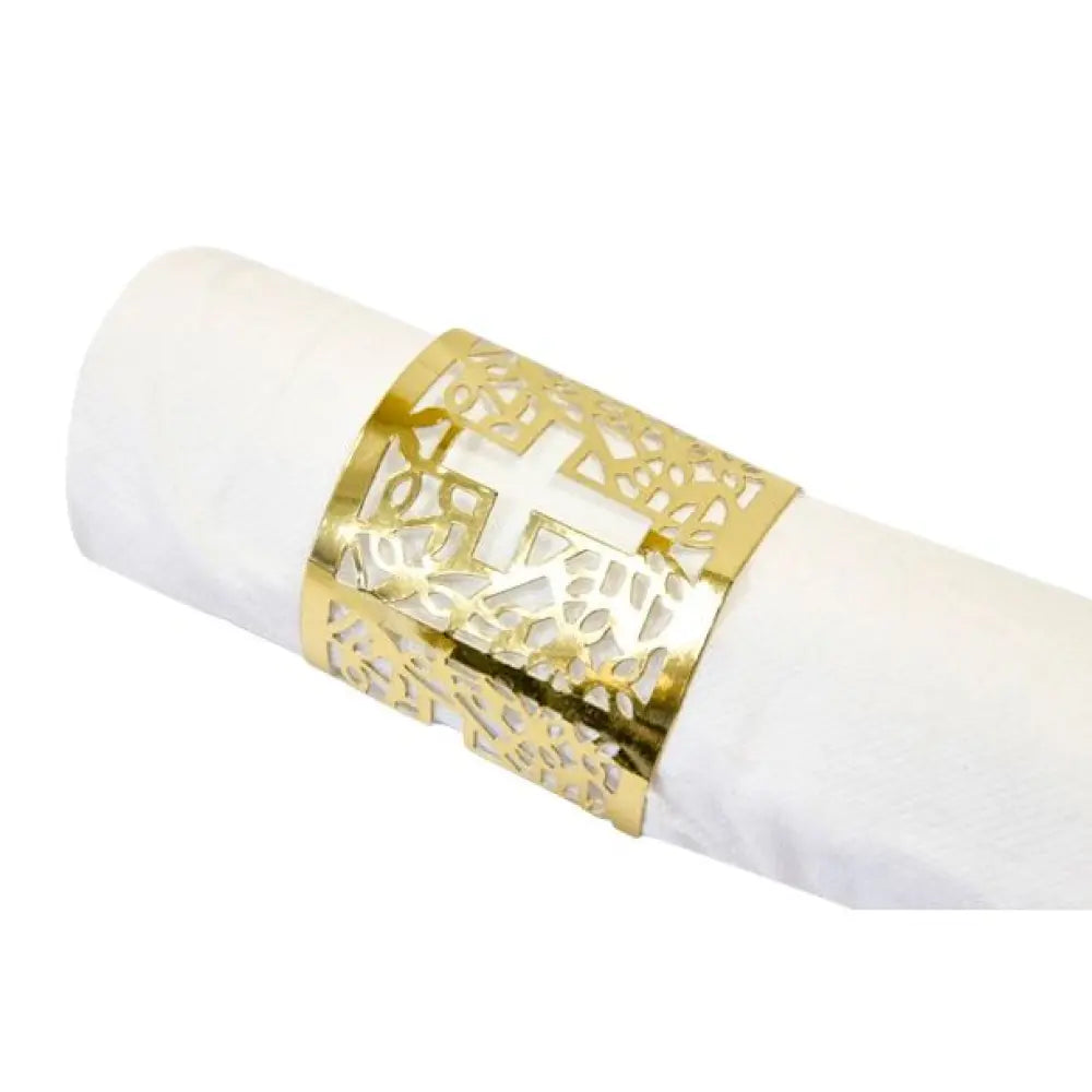 6 Ronds de serviette avec croix carton métallisé Or - 17x5,5 cm