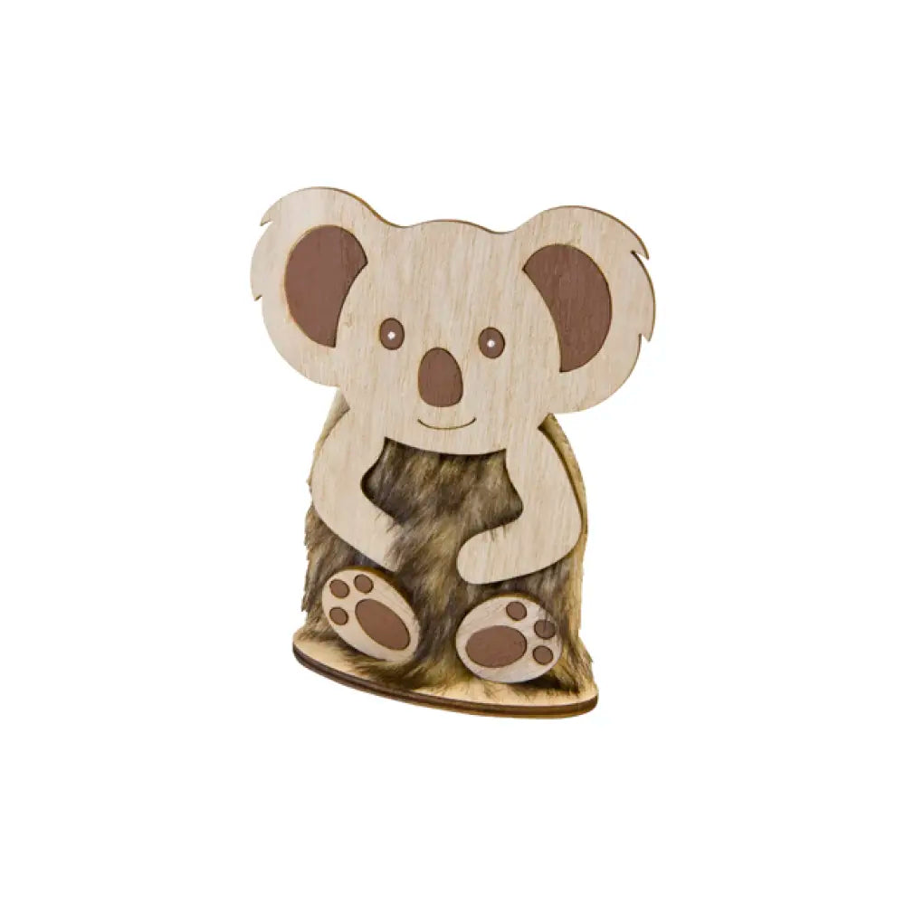 Centre de Table - Koala en Bois et Fourrure