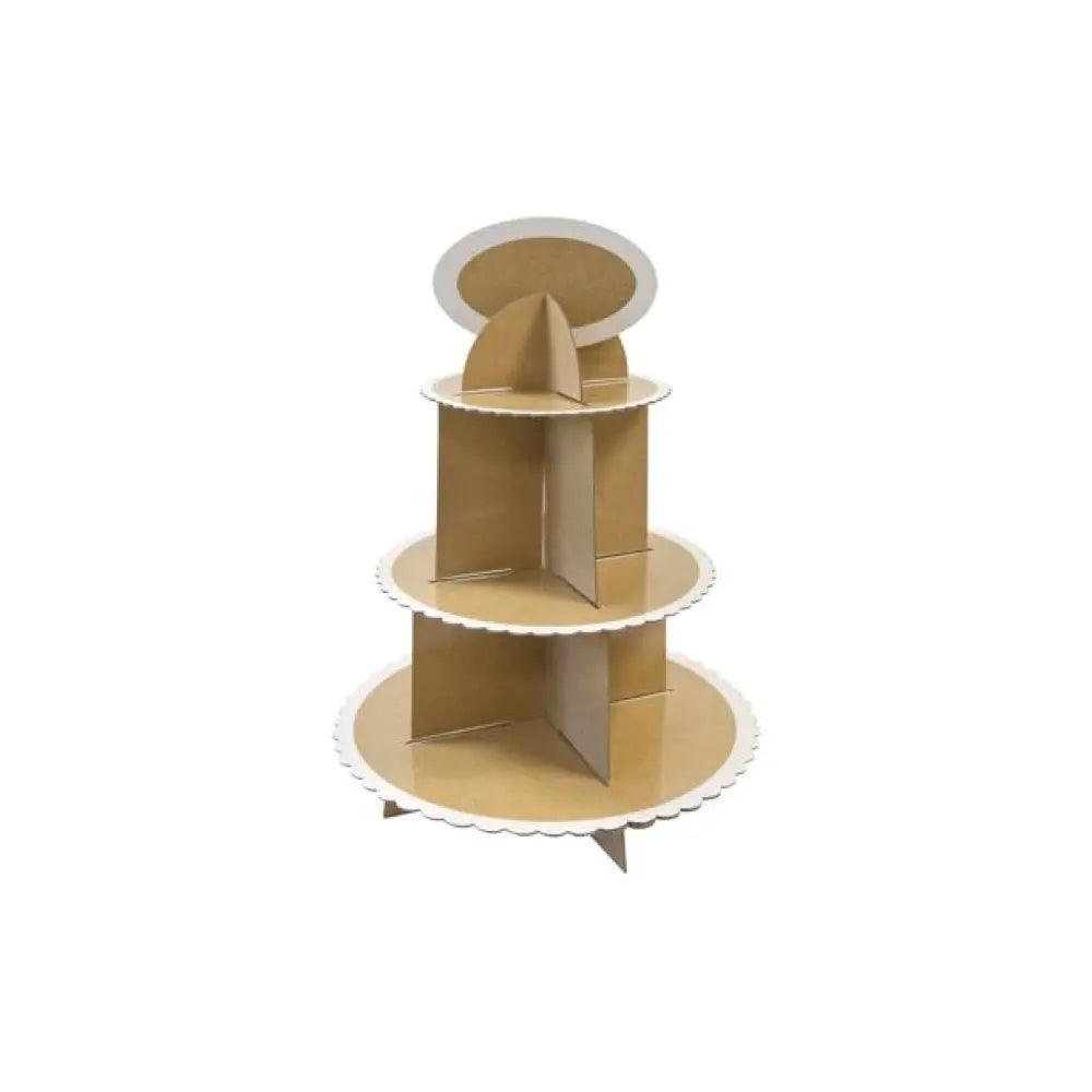 Support Cupcake 3 étages - Kraft et Blanc - Hauteur 40 cm - Ø 30 cm
