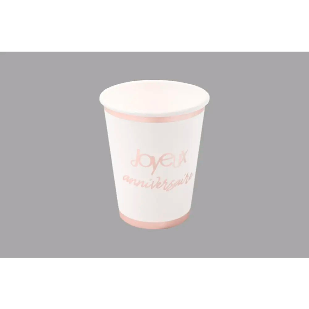 6 Gobelets en Carton 27cl - Joyeux Anniversaire Rose Gold