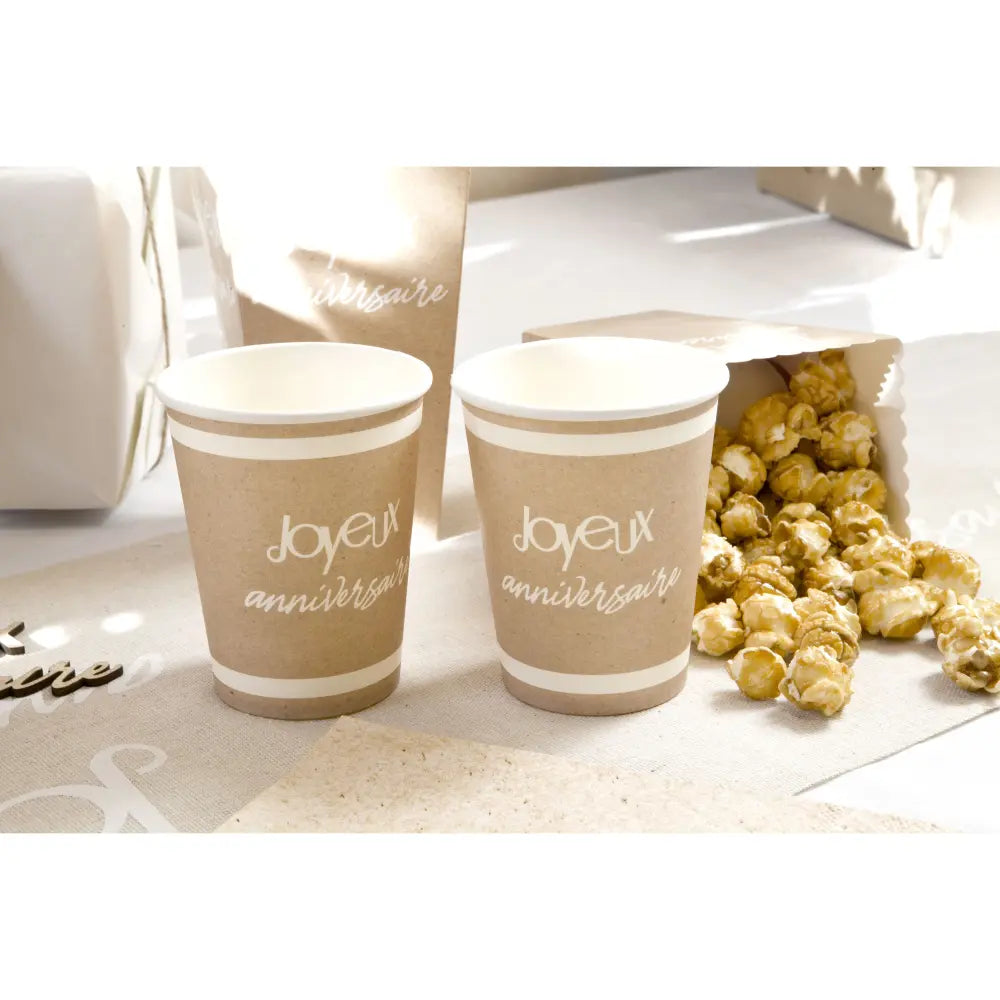 6 Gobelets en Carton 25cl - Kraft Joyeux Anniversaire