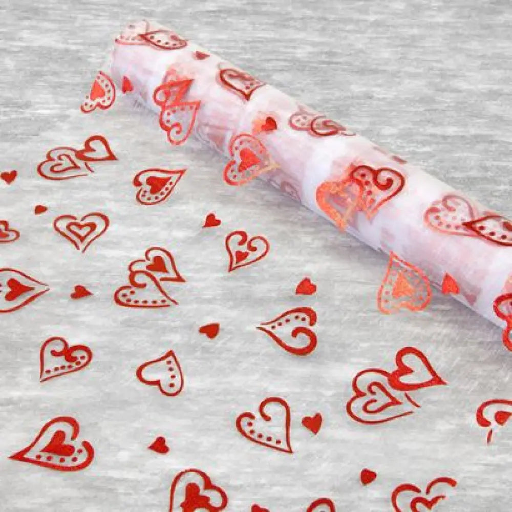 Chemin de Table 5m - Organza ''Cœurs'' Rouge - Fond Blanc