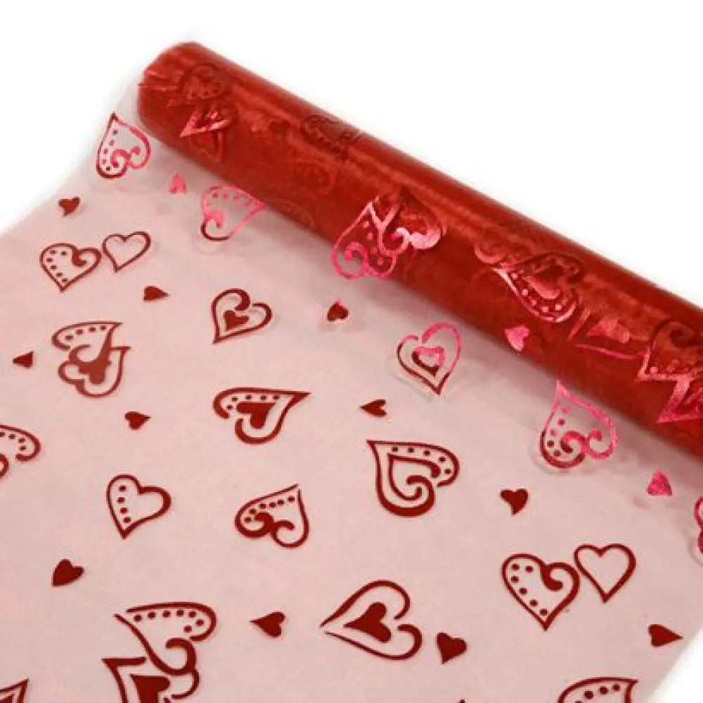 Chemin de Table 5m - Organza ''Cœurs'' Rouge - Fond Rouge