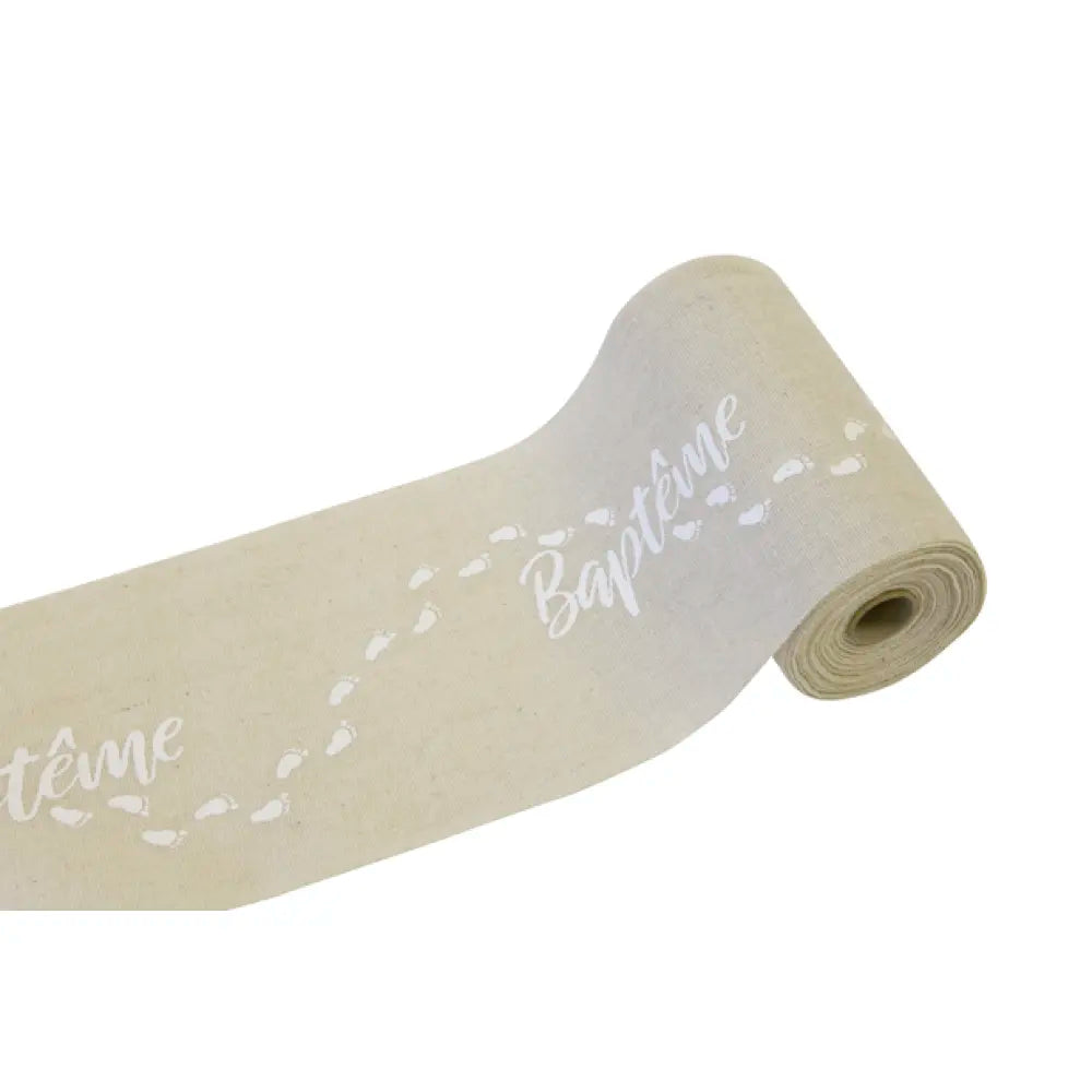 Sur-chemin de table en toile "Baptême" impression blanche - 14 cm x 4 m