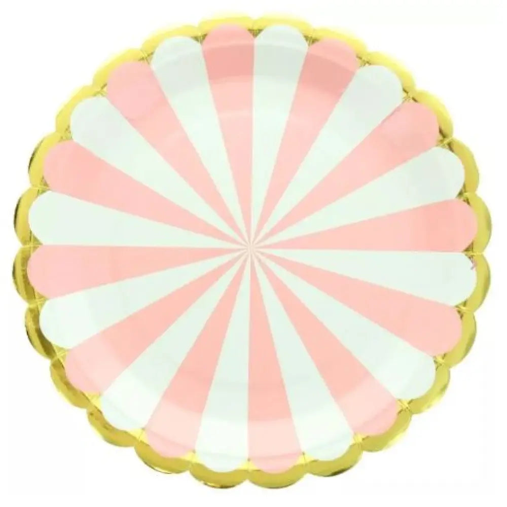 8 Assiettes en Carton D23cm - Rayure Rose