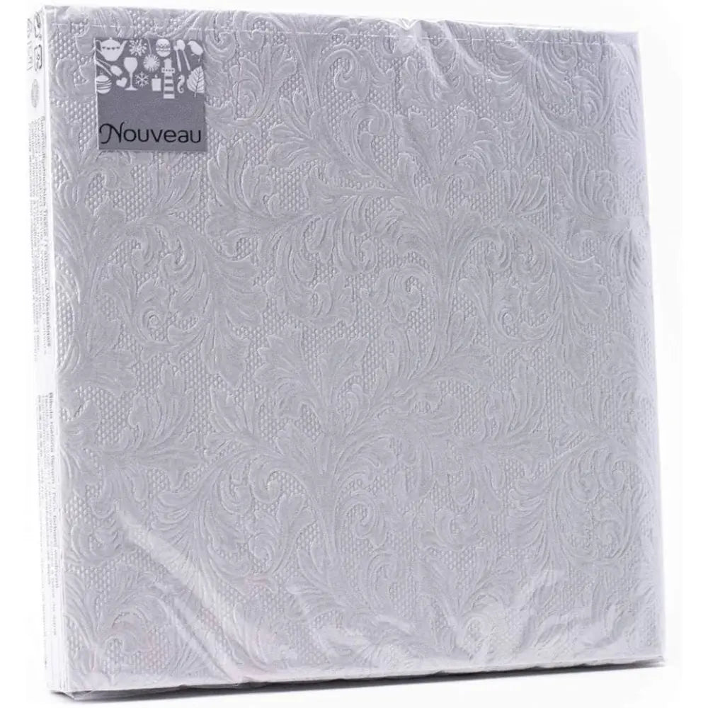 16 Serviettes en Papier 33x33cm - Argenté Arabesque