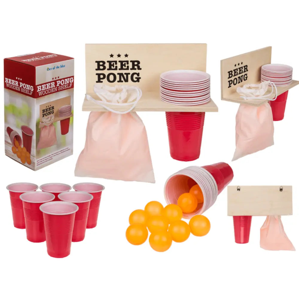 Beer Pong avec rangement en Bois -12 Gobelets + 12 Balles