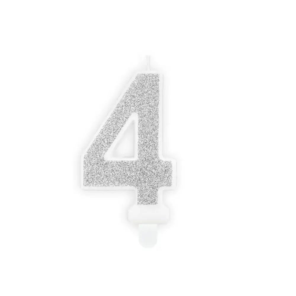 Bougie Chiffre Paillettes "4" - Argent