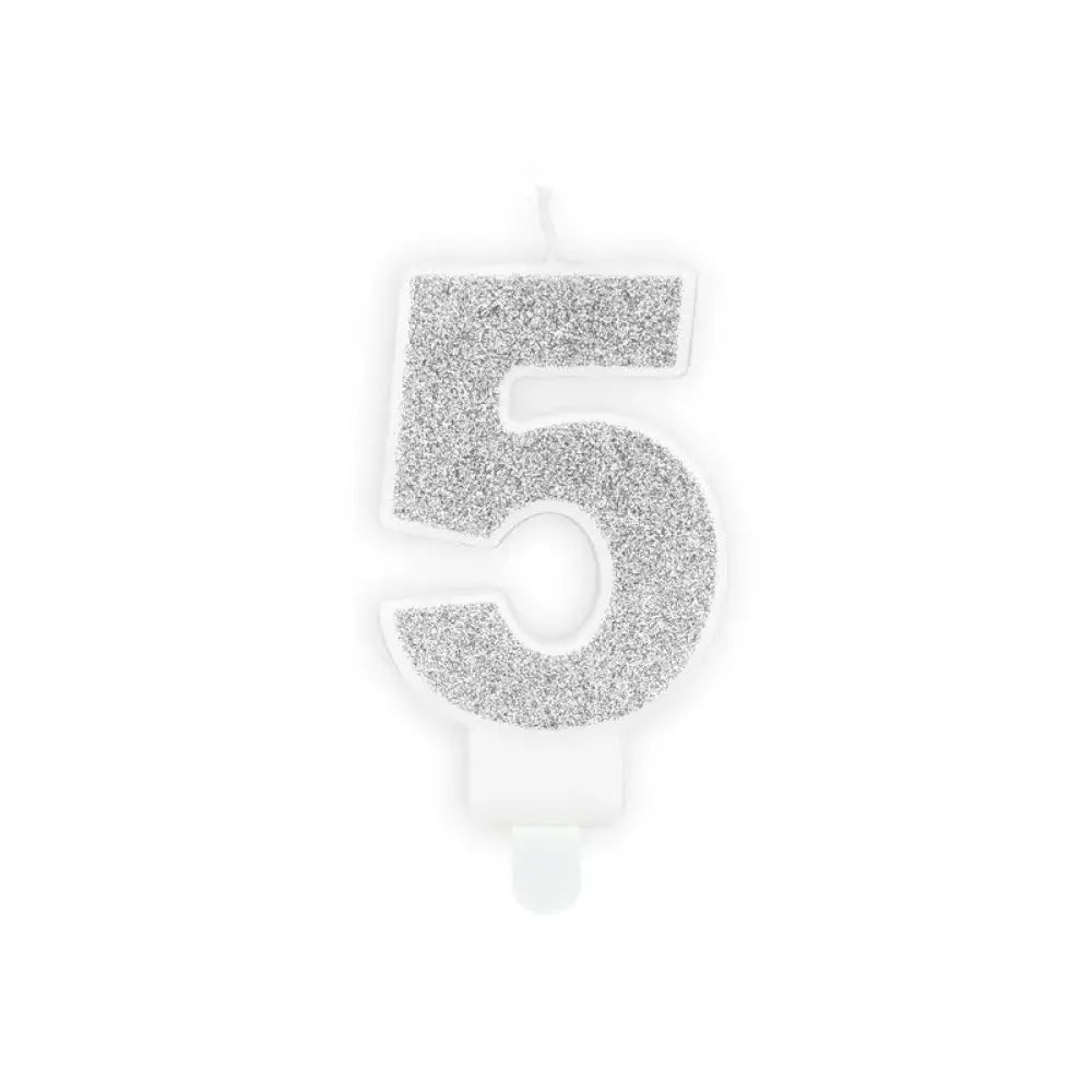 Bougie Chiffre Paillettes "5" - Argent