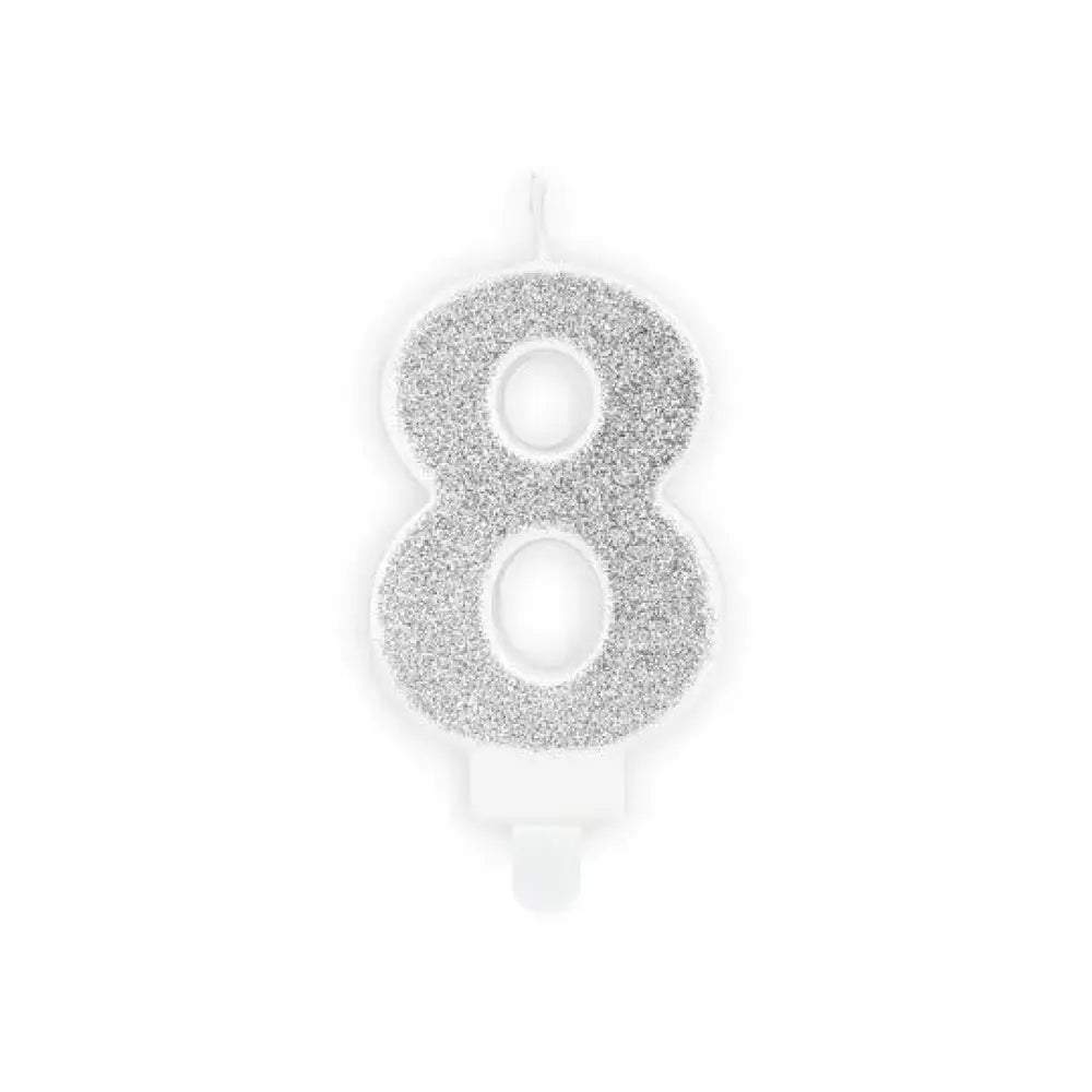 Bougie Chiffre Paillettes "8" - Argent