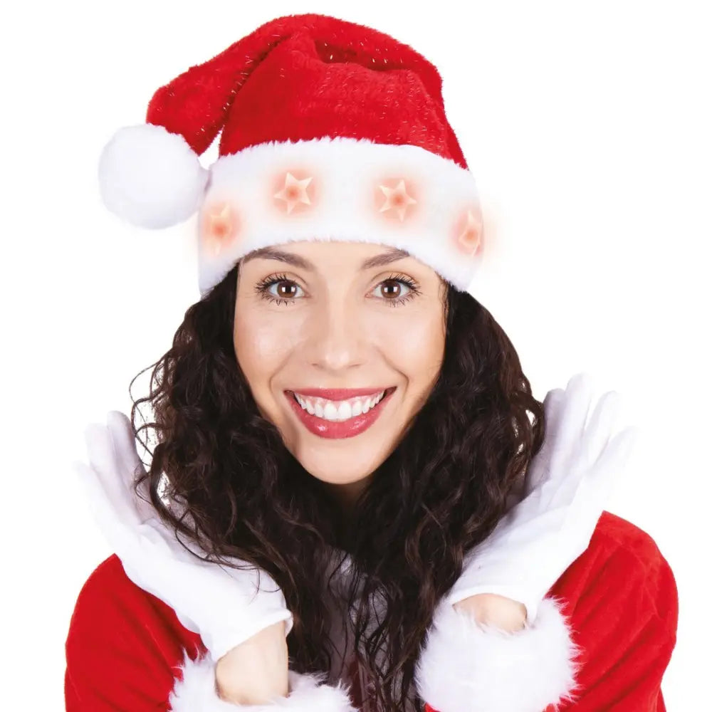 Bonnet de Noël Rouge Argenté Lumineux