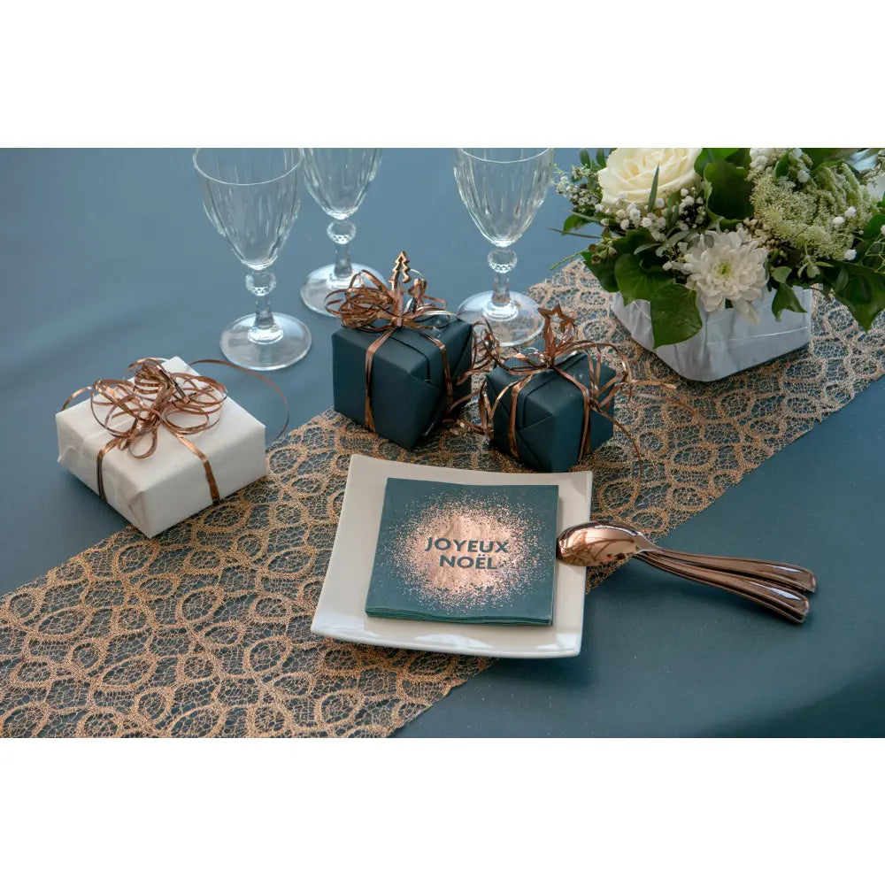 Chemin de Table Dentelle Rose Gold Métallique - 5mx28cm