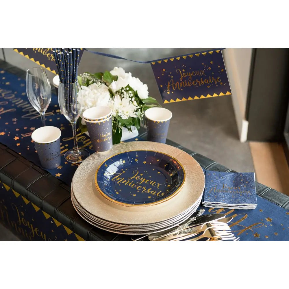 10 Gobelets en Carton 27cl - Joyeux Anniversaire Bleu