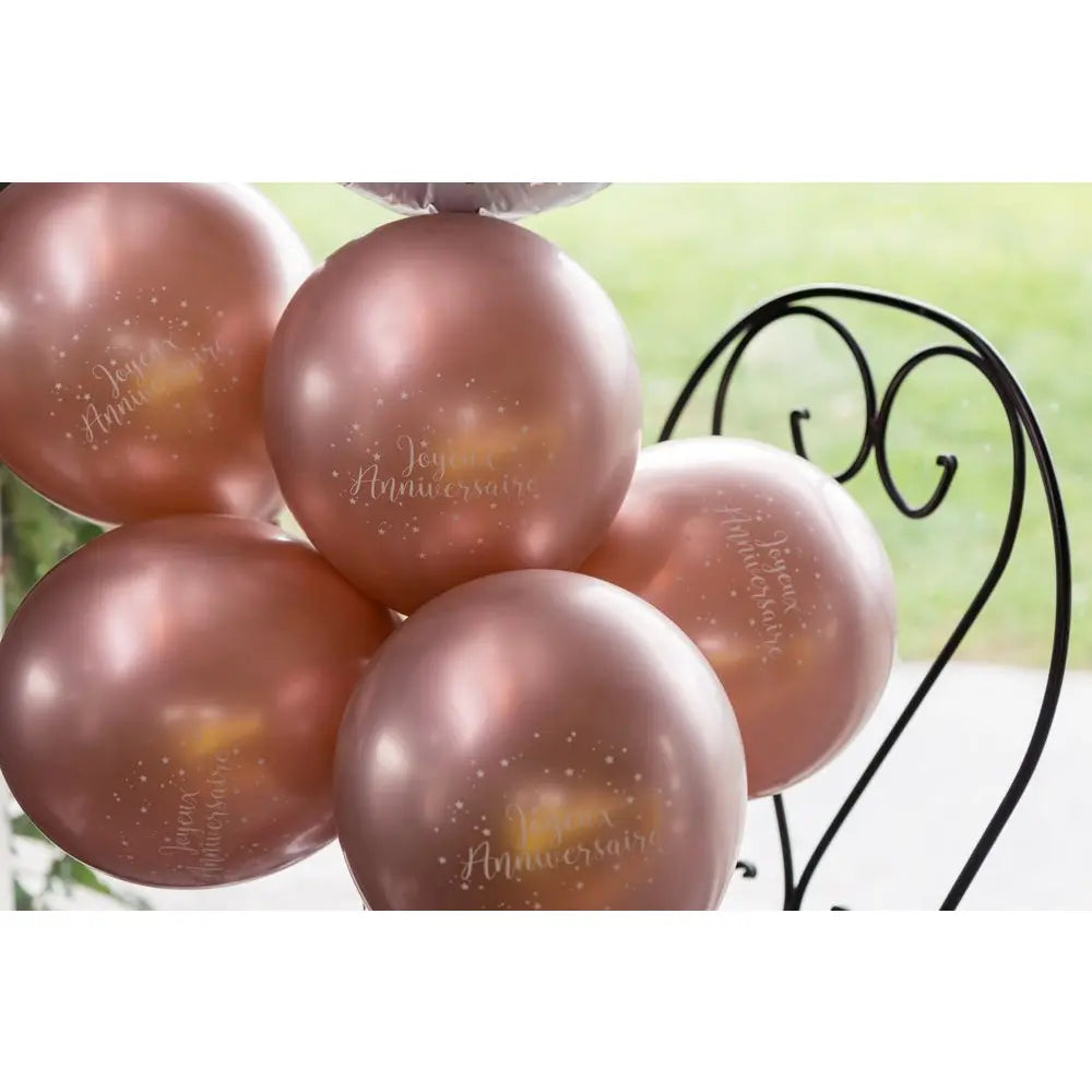 6 Ballons 30cm - Joyeux Anniversaire Métal Rose Gold