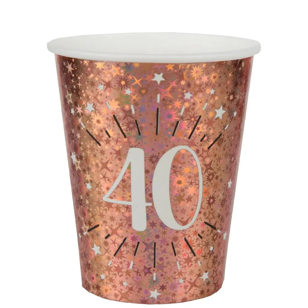 10 Gobelets en Carton 27cl - Etincelant Rose Gold - 40 Ans