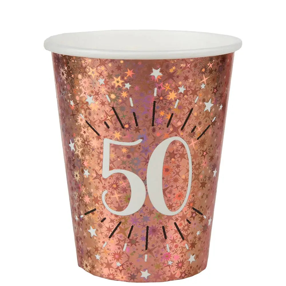 10 Gobelets en Carton 27cl - Etincelant Rose Gold - 50 Ans