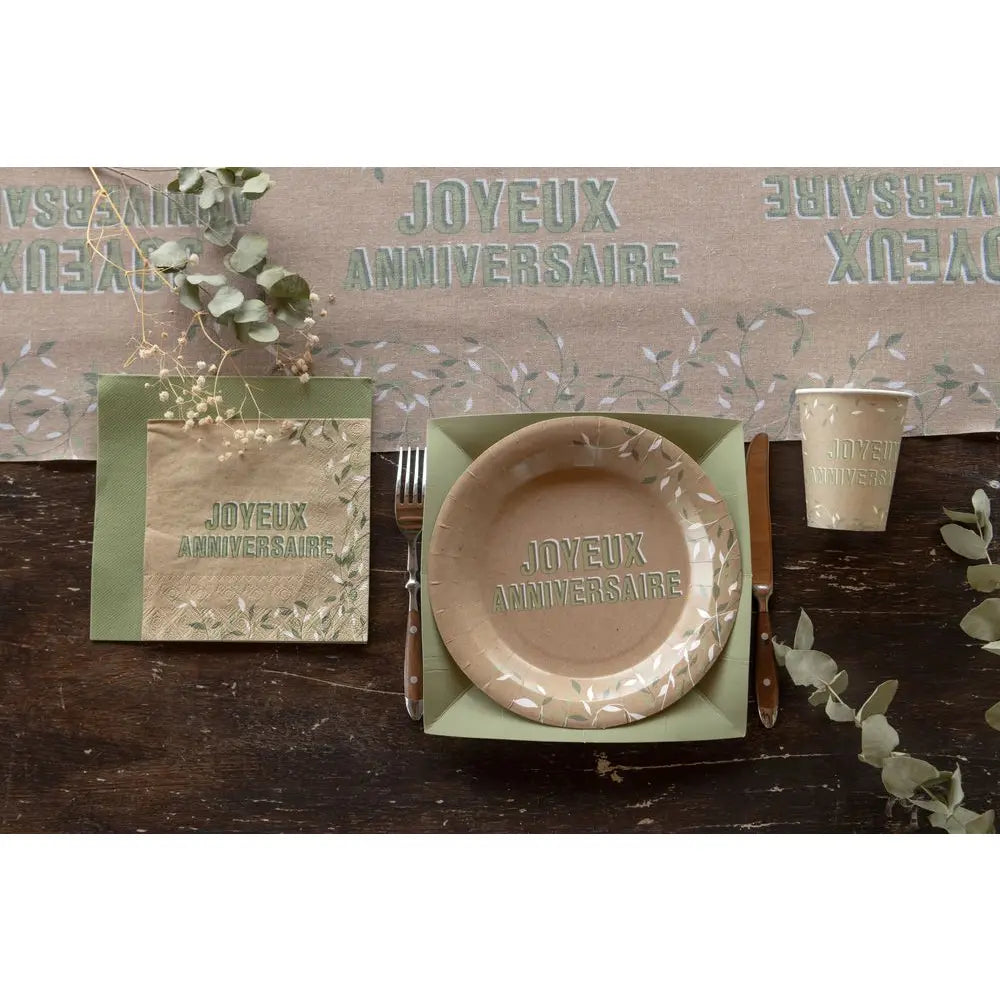 10 Assiettes en Carton D22.5cm - Joyeux Anniversaire ''Végétal''