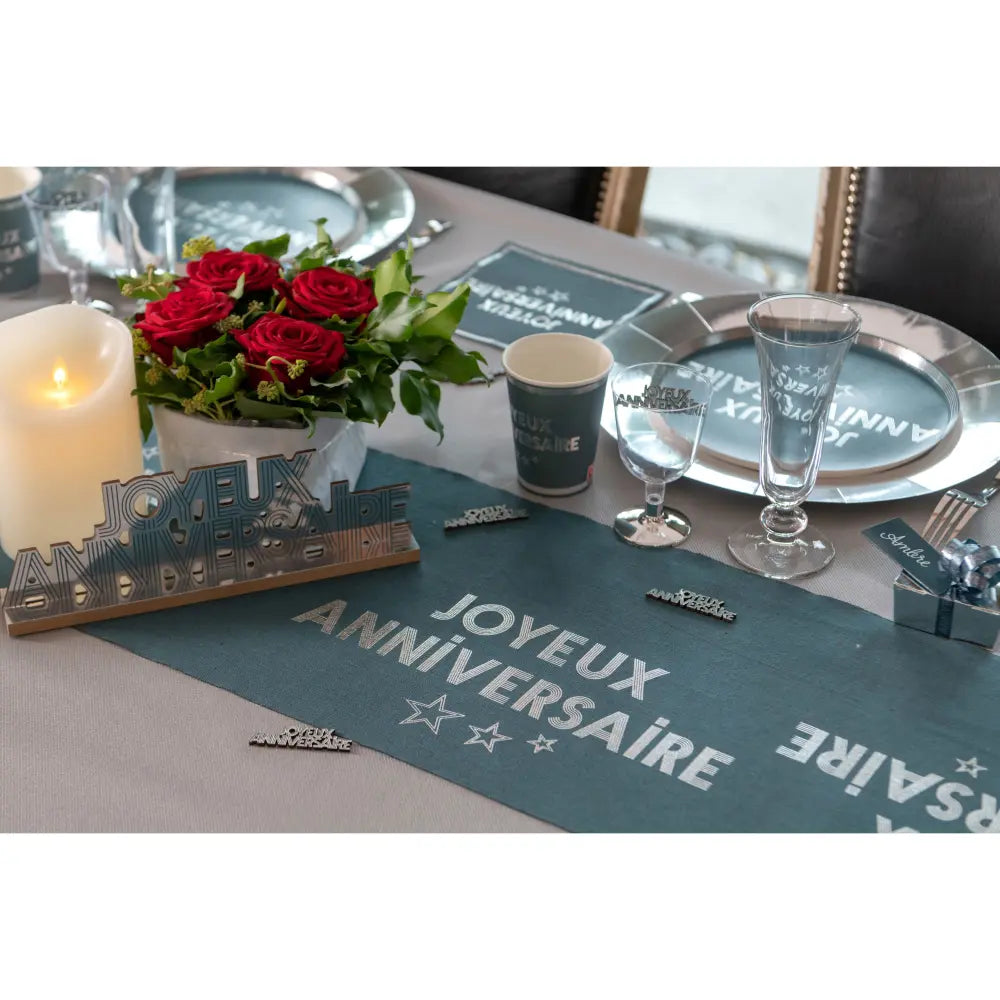 Chemin de table 28cmx3m - ''Star d'un jour'' Bleu Canard