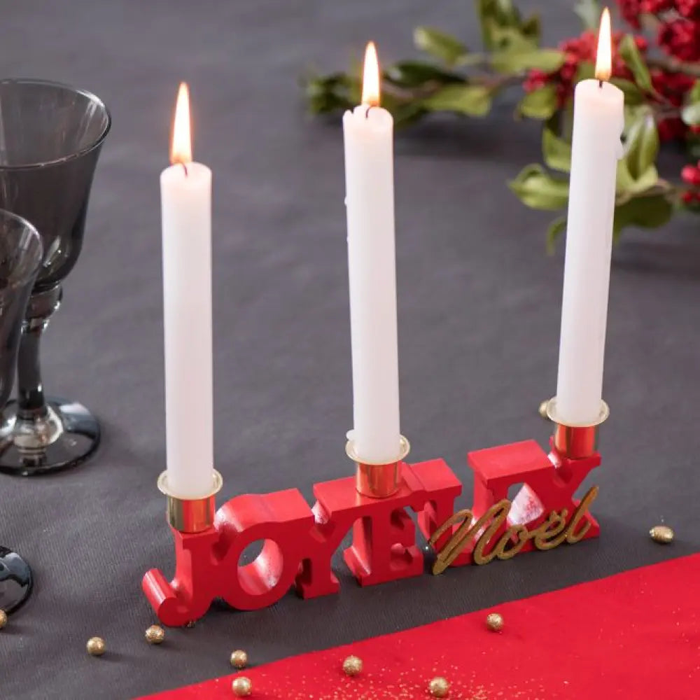 Porte Bougie "Joyeux Noël" Rouge - 23x3x5cm