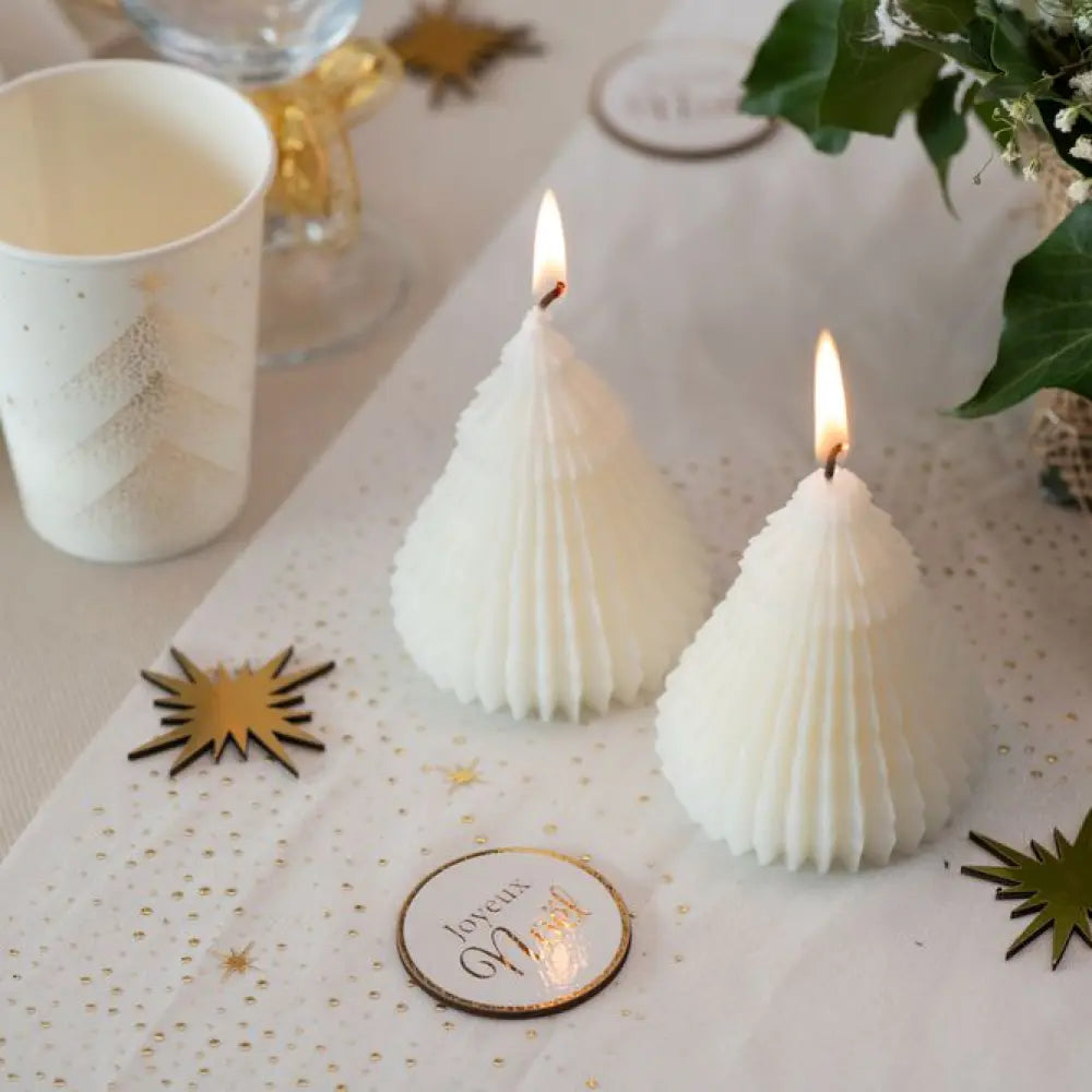 Bougie "Sapin Origami" Ivoire - Ø 7 x 12cm
