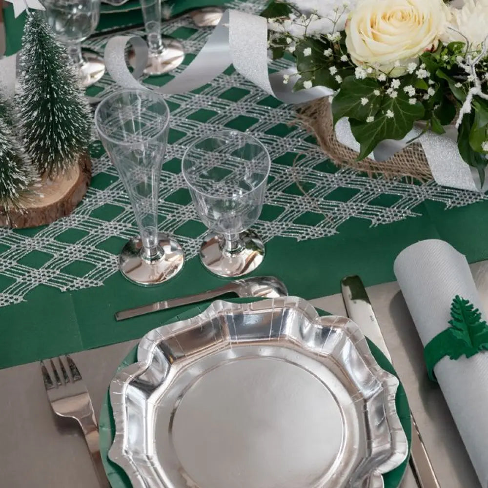 10 Assiettes "Festonné Brillante" Argent - 21x21cm