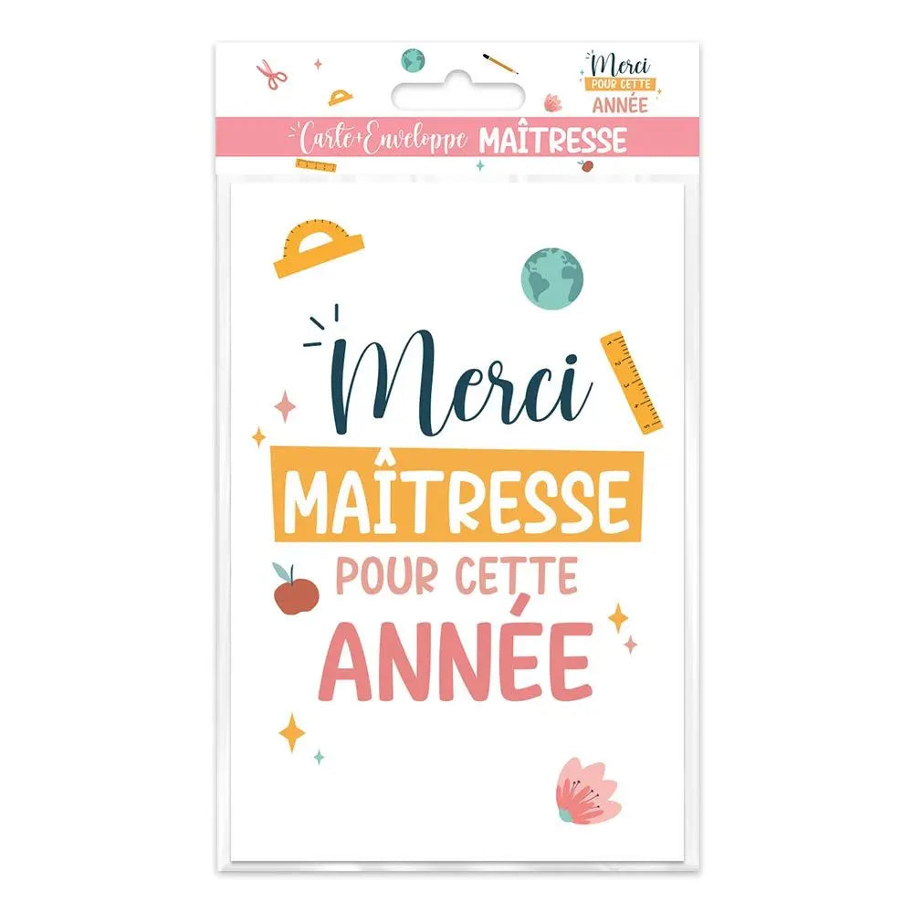 Carte + Enveloppe "Merci Maîtresse pour cette année"