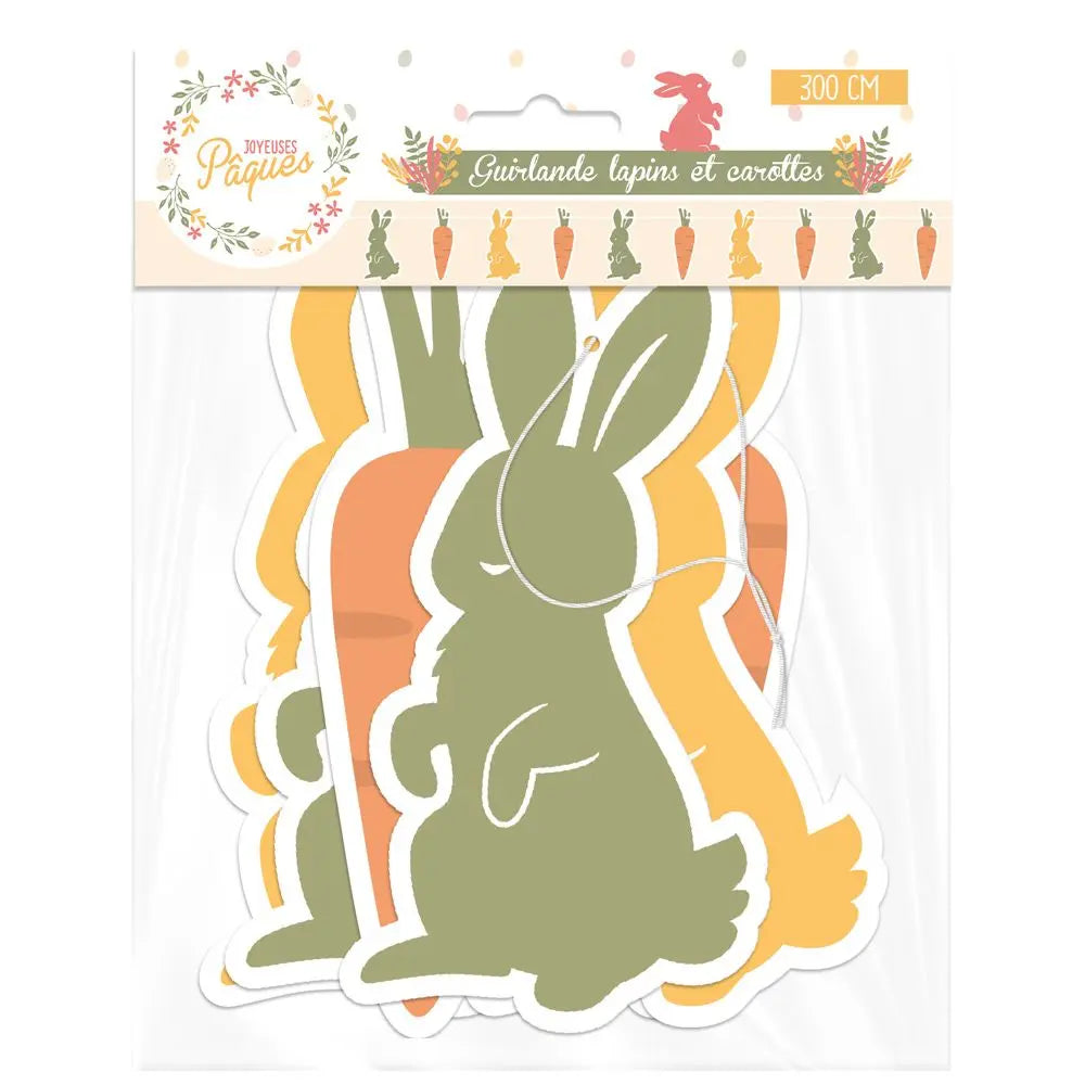 Guirlande 10 fanions en carton "Lapins de Pâques" - 3 m - 10 fanions 15 x 21 cm