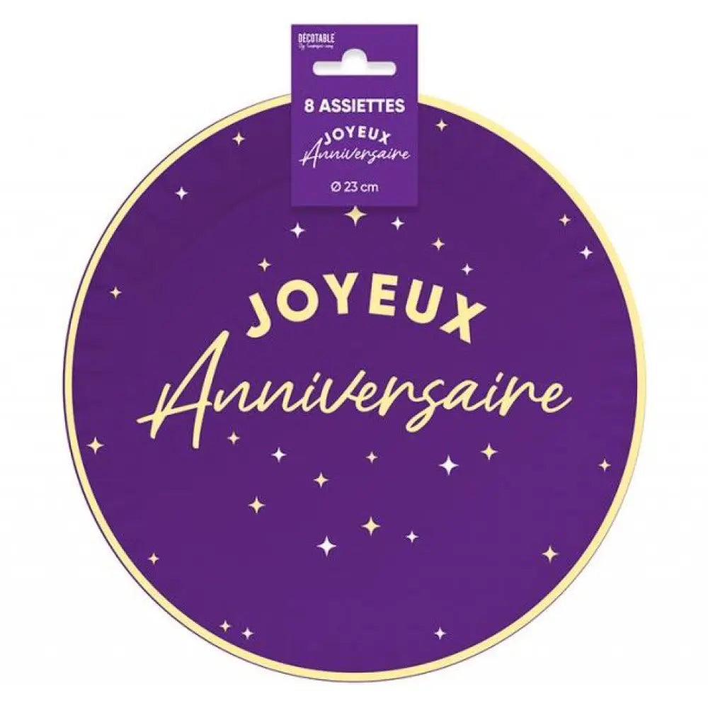 8 Assiettes en Carton "Anniversaire Violet" - 23 cm