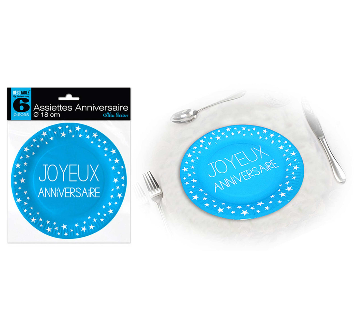 6 assiettes Joyeux Anniversaire 18 cm