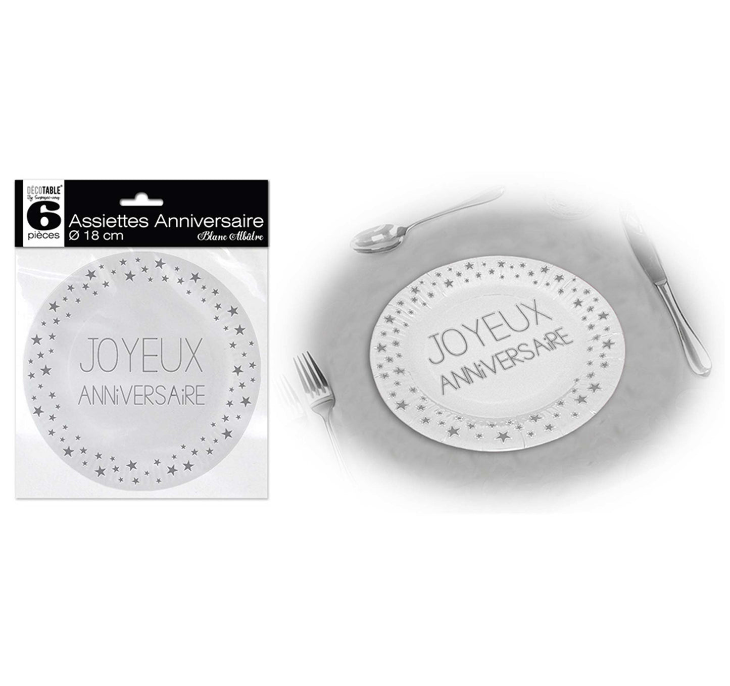 6 assiettes Joyeux Anniversaire 18 cm