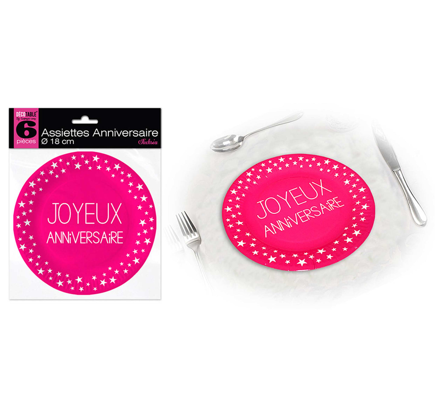 6 assiettes Joyeux Anniversaire 18 cm