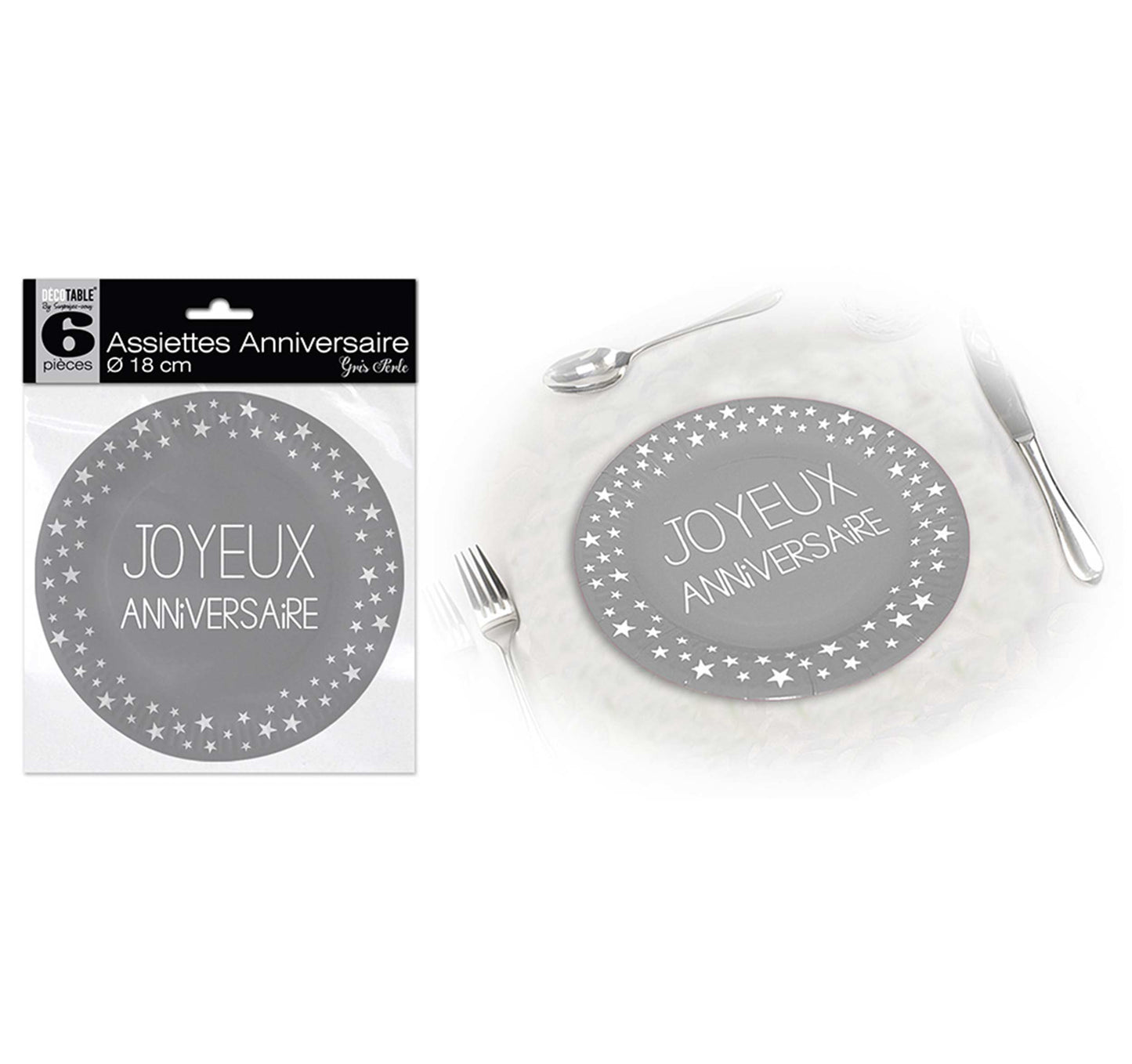 6 assiettes Joyeux Anniversaire 18 cm