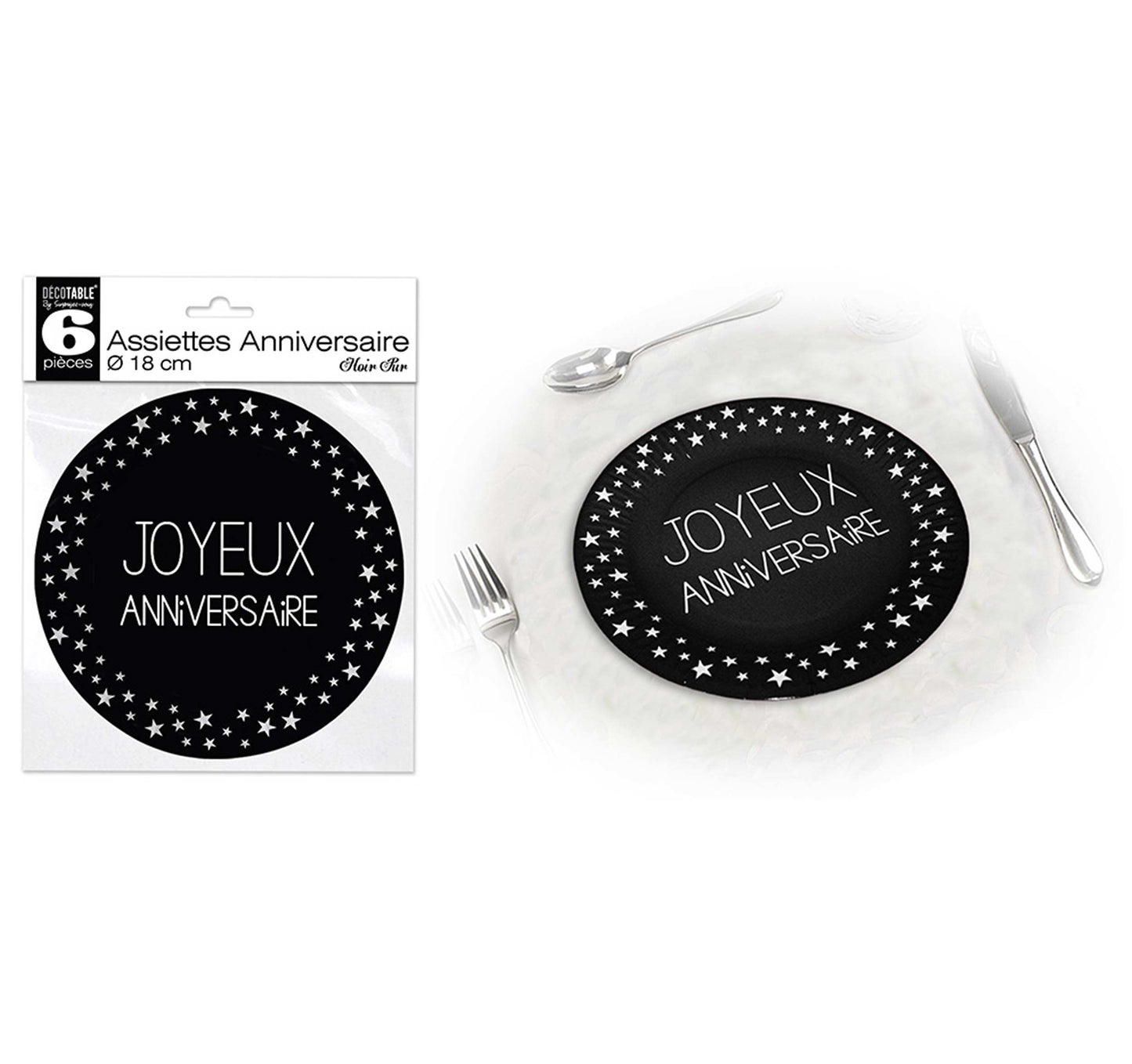 6 assiettes Joyeux Anniversaire 18 cm