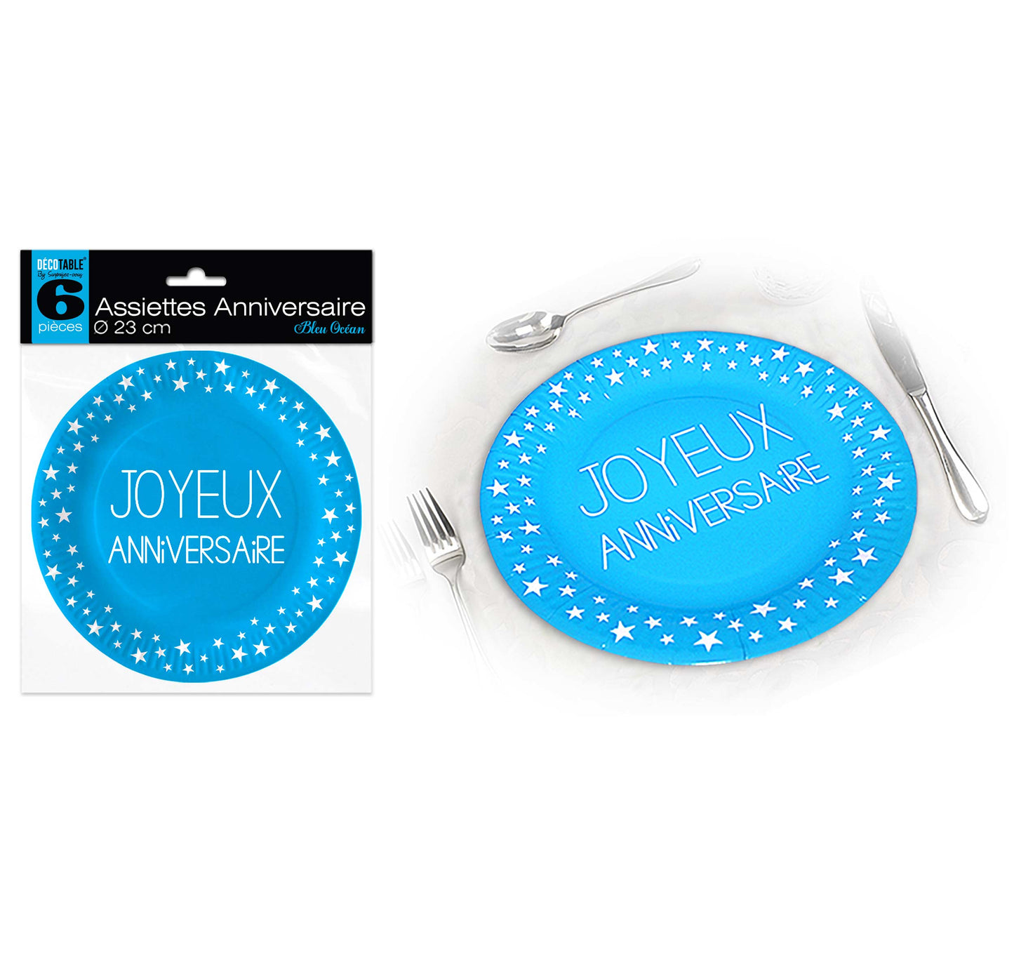 6 assiettes Joyeux Anniversaire 23 cm