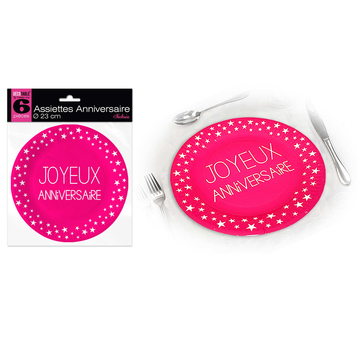 6 assiettes Joyeux Anniversaire 23 cm