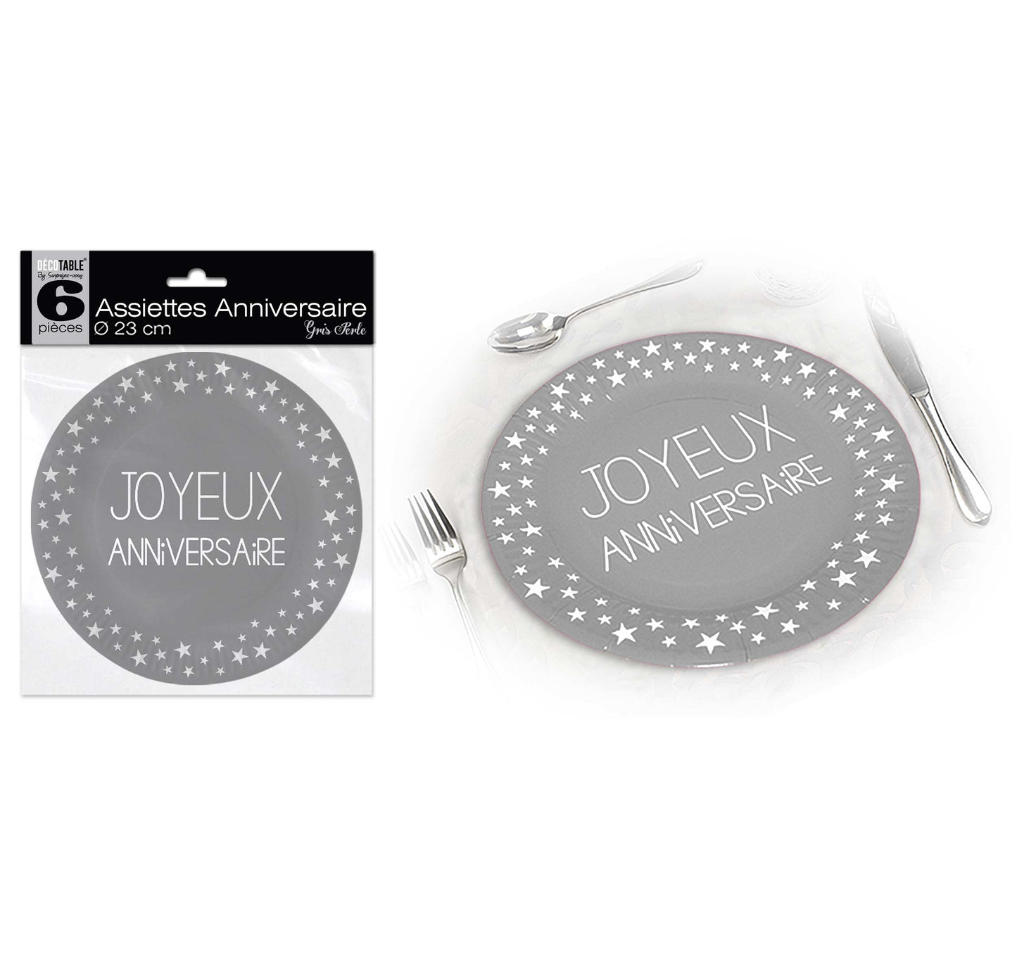 6 assiettes Joyeux Anniversaire 23 cm