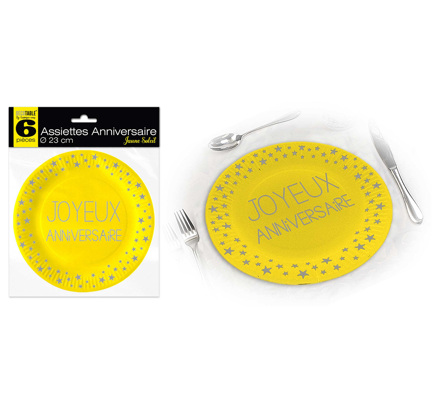6 assiettes Joyeux Anniversaire 23 cm