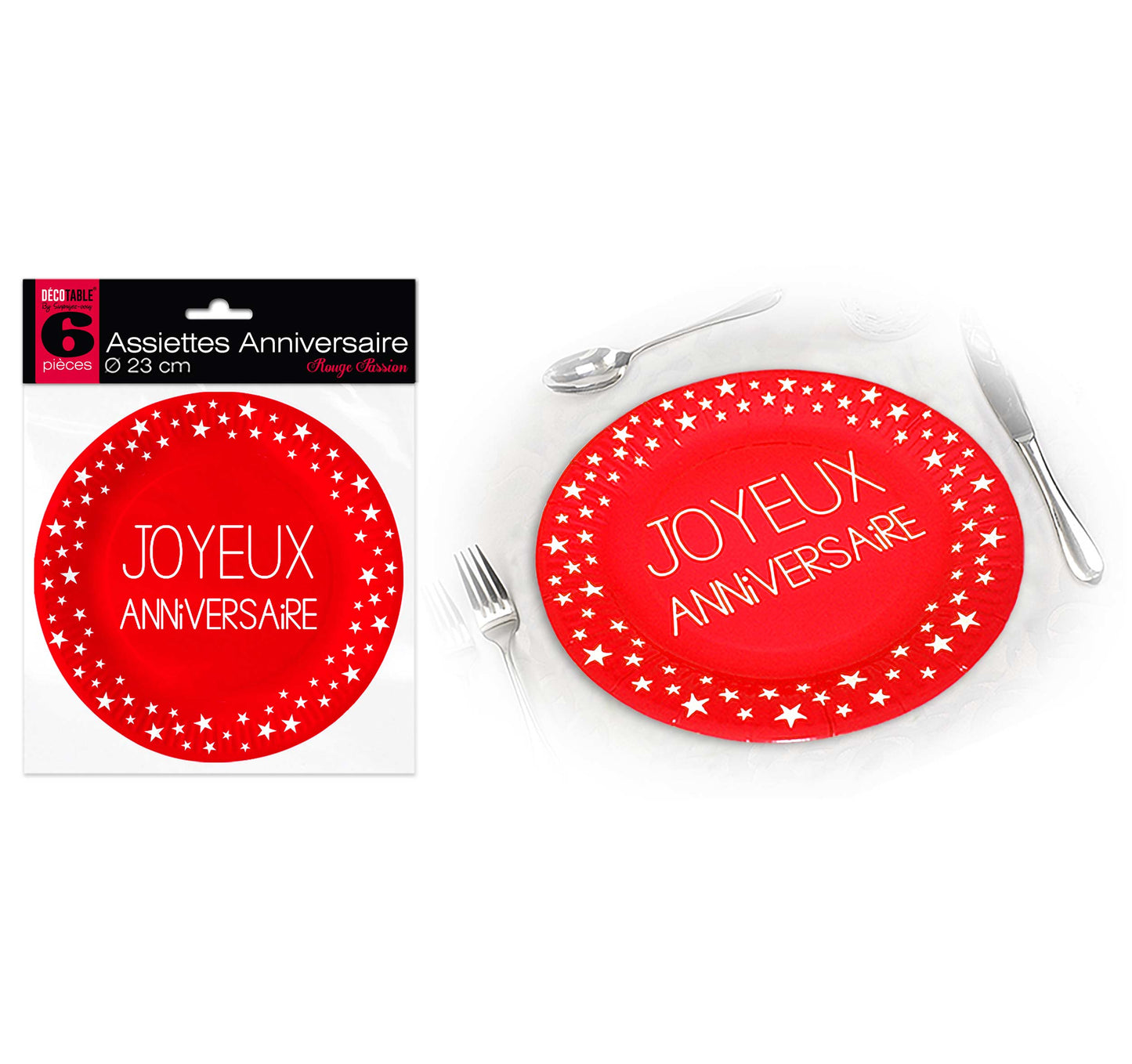 6 assiettes Joyeux Anniversaire 23 cm