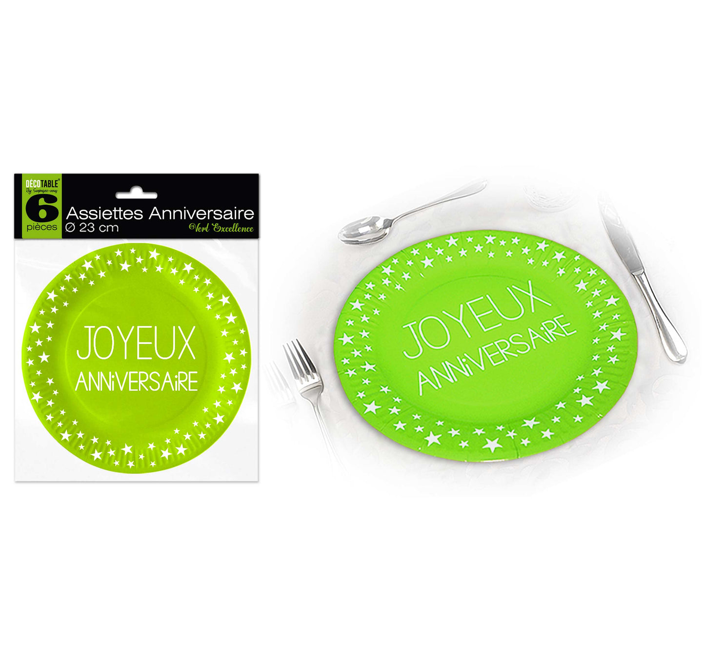 6 assiettes Joyeux Anniversaire 23 cm